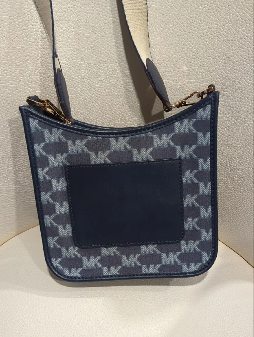 Michael Kors Navy Logo Jacquard Crossbody with Cream Strap